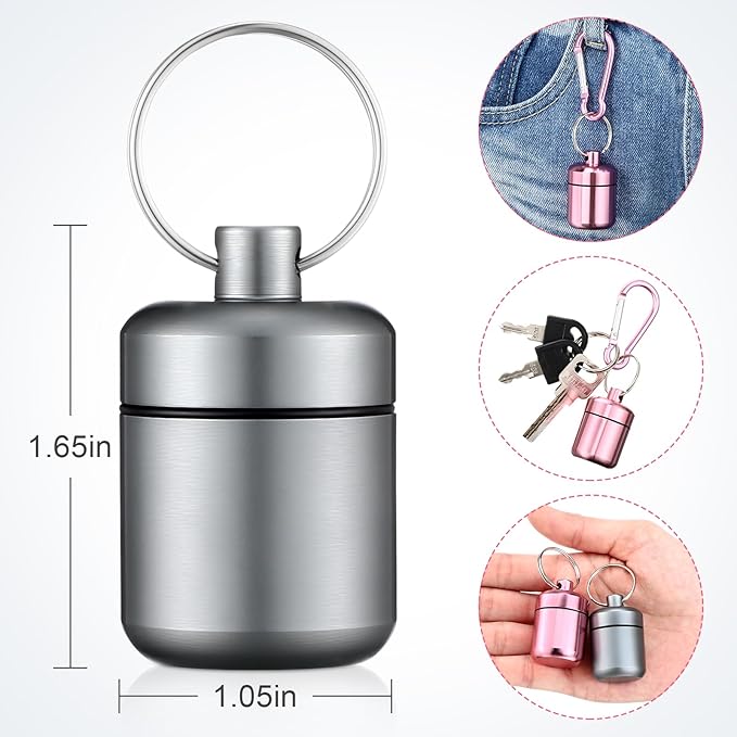 Hicarer 4 Pack Ear Plug Carrying Case, Waterproof Metal Ear Plug Holder with Keychain, Portable Small Pill Case Container for Earplugs, Jewelry, Pill Organizer for Travel or Sports(Pink, Matte Gray)