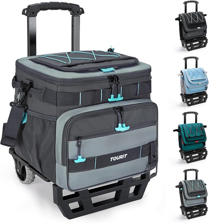 TOURIT 48 Can Collapsible Cooler with Wheels, Insulated Rolling Cooler with All-Terrain Cart, Waterproof Soft Sided Cooler Bag for Beach, Picnic, Camping, Shopping, Travel