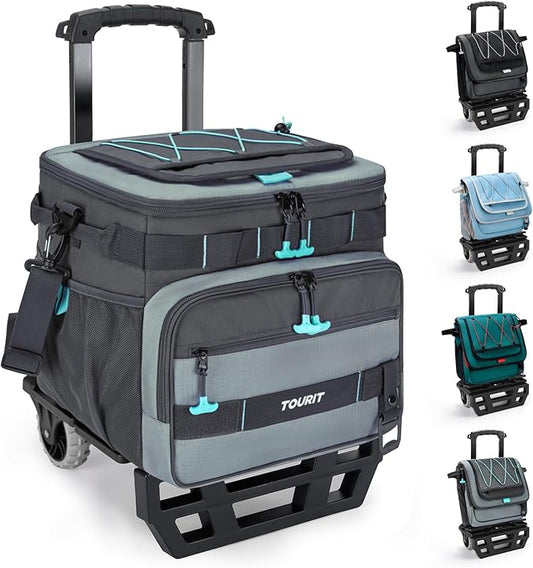 TOURIT 48 Can Collapsible Cooler with Wheels, Insulated Rolling Cooler with All-Terrain Cart, Waterproof Soft Sided Cooler Bag for Beach, Picnic, Camping, Shopping, Travel
