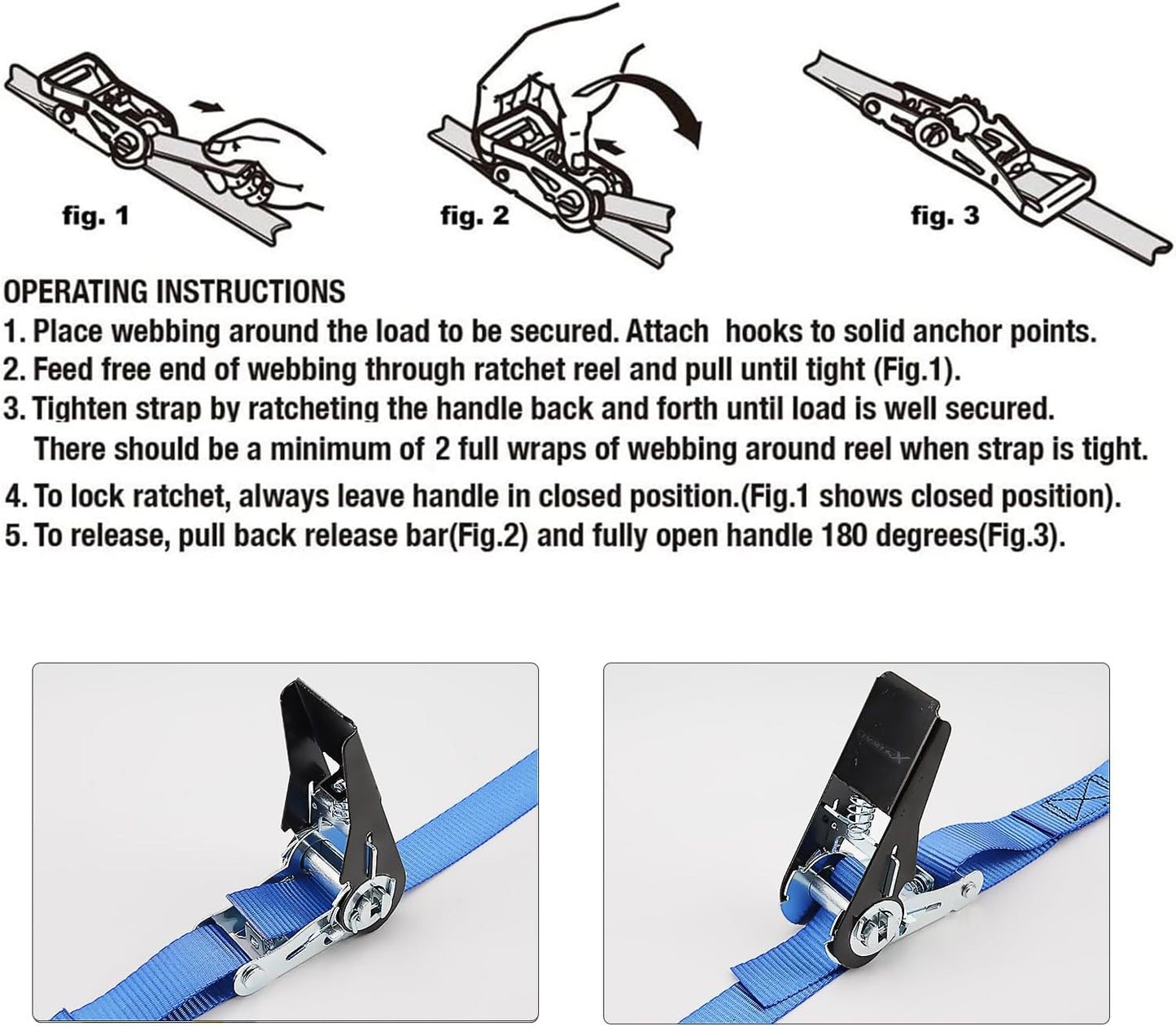 XSTRAP STANDARD Ratchet Tie Down Straps 8PK 1'' x 10 ft - 900 LB Break Strength Cargo Straps for Moving Appliances, Lawn Equipment, Motorcycle (Blue)