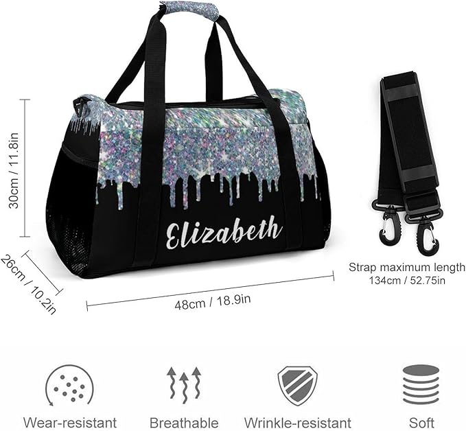 Sparkle Colorful Silver Glitter Print Shoe Bag Waterproof Travel Bag Duffel Bag Adjustable Shoulder Strap Perform Training for Women Men Casual Bag