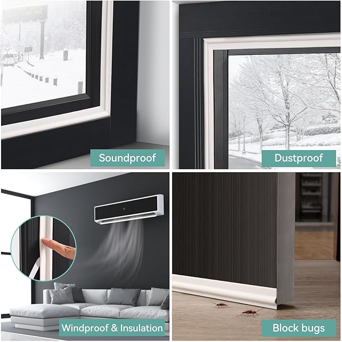 MOPMS Draft Stopper Sweep, Door Weatherproofing Stripping, Window Seal Strip Self-adhisive Soundproof Cuttable Weather Length 19.7 Ft (3 Pcs x 6.56 Ft), White