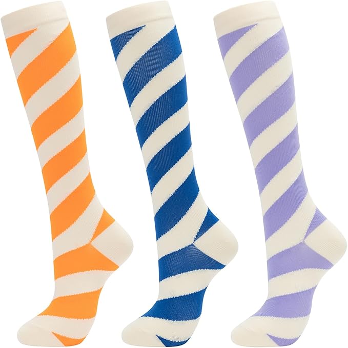 fenglaoda 3 Pairs Compression Socks for Women & Men Knee High Nurse Pregnant Cute Medical Running Travel Athletic