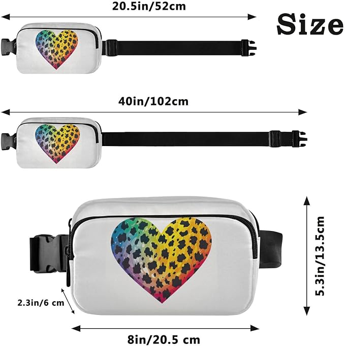 Rainbow Heart Leopard Fanny Pack for Women Men Water Resistant Fashion Waist Packs with Adjustable Strap Belt Bag for Travel Workout Jogging Hiking 21217839