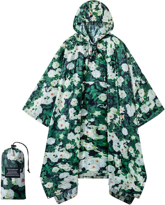Hooded Rain Poncho for Adults - Waterproof Rain Coat and Lightweight Jacket 3-in-1 Multi-Function with Pockets
