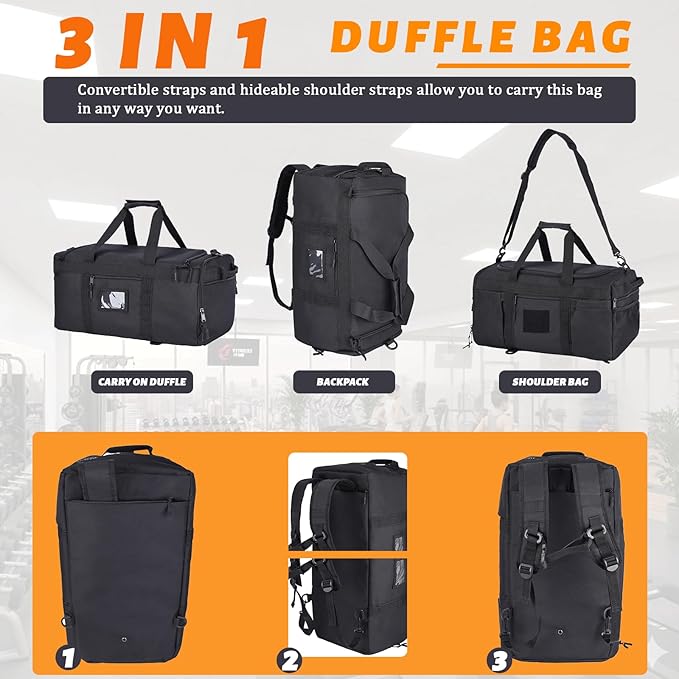 Greencity Gym Bag Duffel Bag with Shoe Compartment for Men Sports Duffels Bag Fitness (Black)