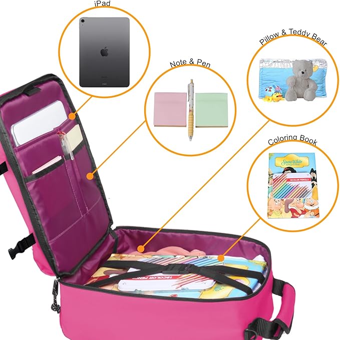 Kids Travel Backpack for Ages 3-6 | Lightweight Suitcase Style Carry-On | 10L Weekender with Tablet Sleeve & Chest Strap | Raspberry