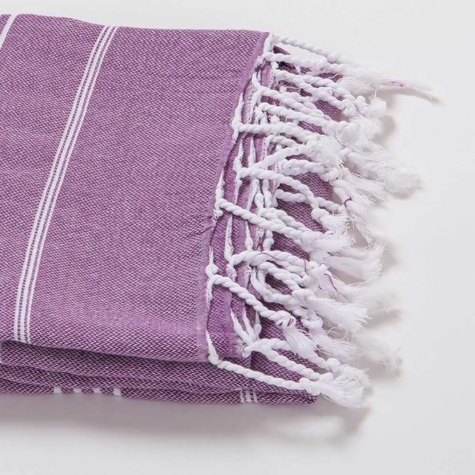 Hencely Turkish Beach Towel 37x68 Oversized, Sand-Free, Quick-Dry, Lightweight - Travel Essential for Pool & Bath - Striped 100% Cotton Bathroom Towels Accessories Gift (Purple)
