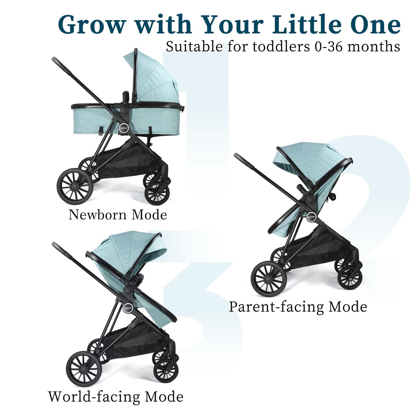 Lite 2.0 Baby Stroller with Newborn Mode, 2-in-1 Foldable Infant Stroller with Reversible Seat and UPF 50+ Canopy