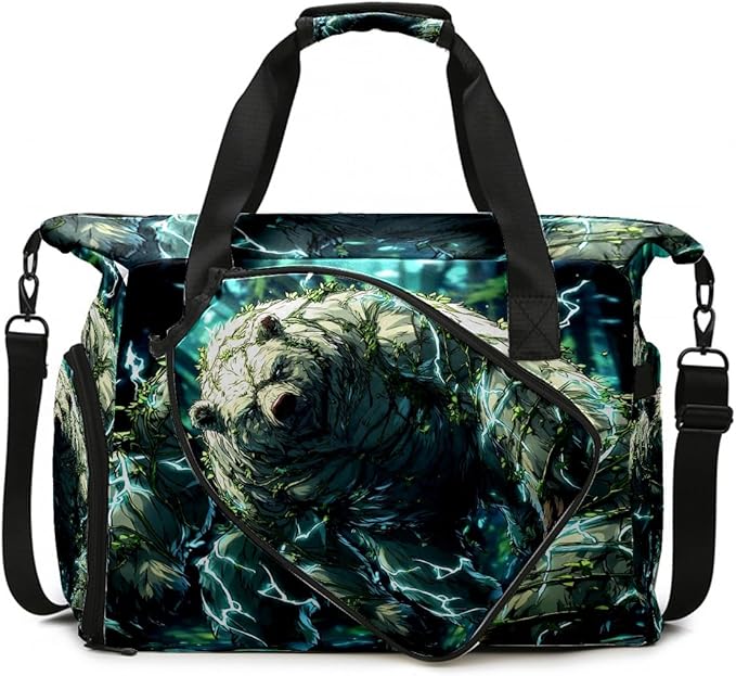 Ancient Bear Green Gym Bag for Women & Tennis Bag, Large Sports Duffel Bag Waterproof with Ventilated Shoe Compartment & Front Racket Sleeve, Lightweight Travel Weekender Overnight Bag