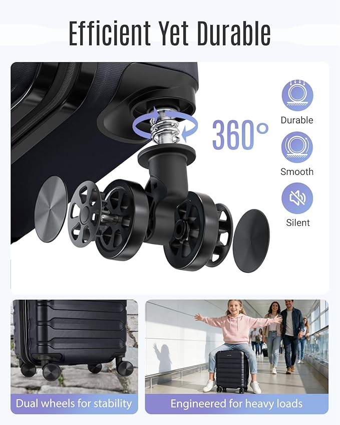 LIGHT FLIGHT Carry On Luggage 22x14x9 Airline Approved, Expandable Carry On Suitcases with Wheels, Lightweight Luggage, Durable Hard Shell 20 Inch Rolling Suit Case for Men Women Travel Black