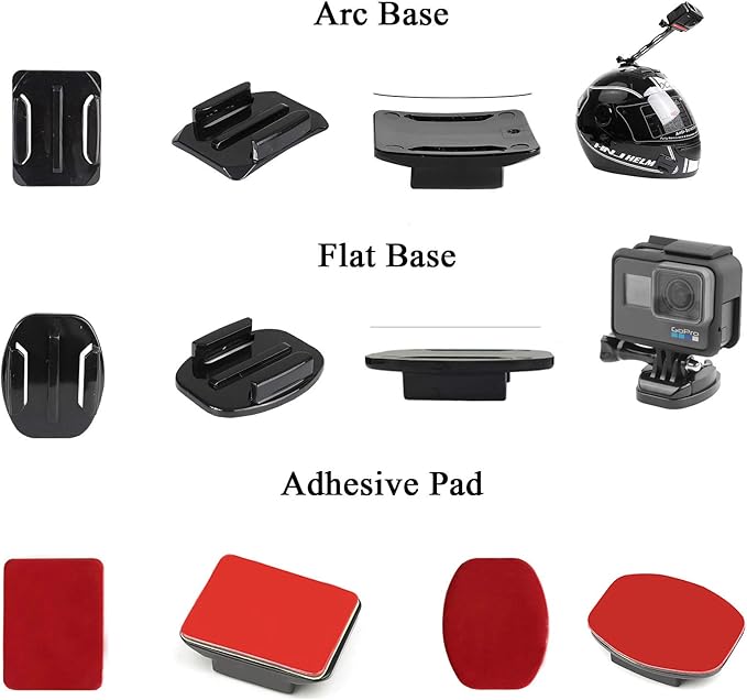 Universal Action Camera Accessory Kit for GoPro Hero 13 12 11 10 9 8 7 6 5 Go pro Max Insta360 X5/X4/X3 DJI OSMO Action 3 4 5 Pro AKASO APEMAN Sports Cam, Helmet Base Adhesive Tripod Adapter Mount