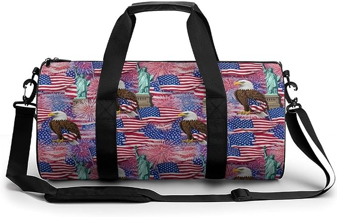 Travel Duffle Bag Statue of Liberty America Flag Eagle Carry On Weekender Bags Workout Lightweight Duffel Bags for Men and Women