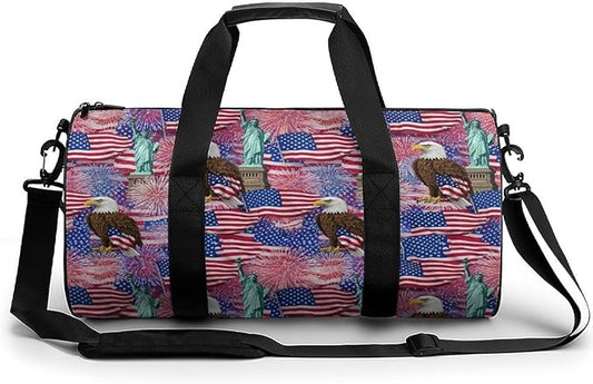 Travel Duffle Bag Statue of Liberty America Flag Eagle Carry On Weekender Bags Workout Lightweight Duffel Bags for Men and Women