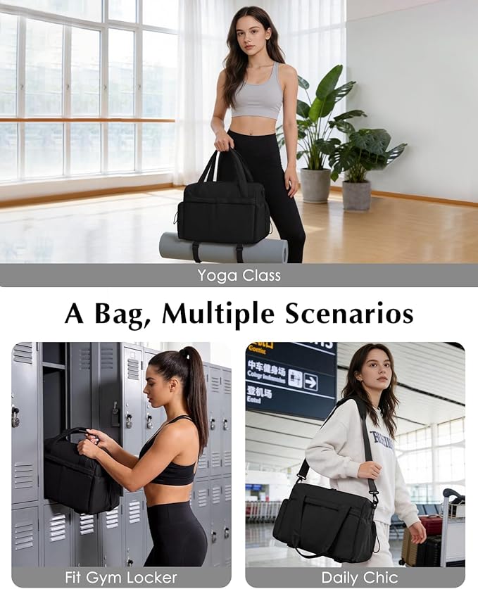 Small Gym Bag, Mini Gym Bag for Women with Yoga Mat Holder and Wet Compartment, Cute Mini Puffer Duffle Bag with Water Bottle Pocket for Workout Yoga Dance, Puffer Black