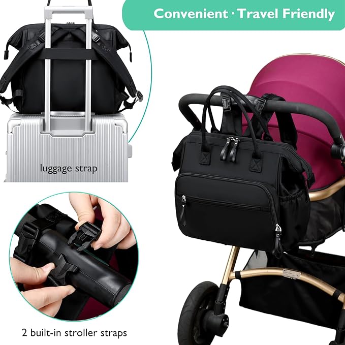 Large Diaper Bag Tote, 14 Pockets Stylish Baby Bag with Stroller Clips and 3 Insulated Pockets, Baby Shower Essentials