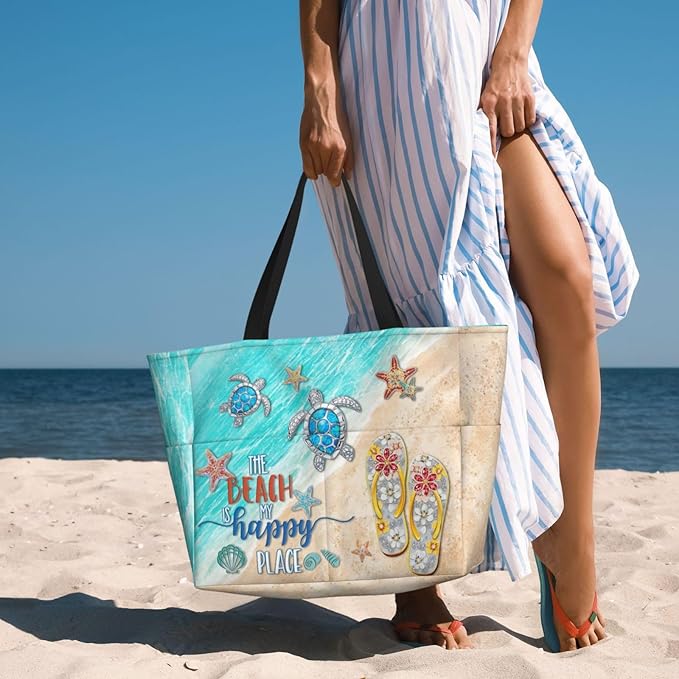 Beach Bag Tote Bags Waterproof Sandproof for Women Large Beach Tote Bag Foldable with Pockets for Weekend Vacation