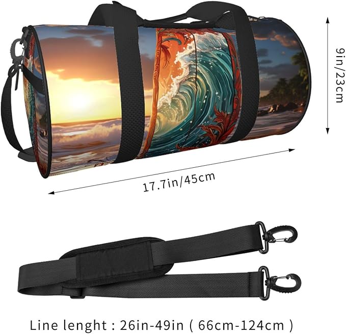 Colorful surfboard Sports Gym Bag for Women Men Travel Duffel Bag Tote Weekender Bag Canvas Carry on Overnight Bag for Travel Swimming Fitness Workout Sports Duffle Bag
