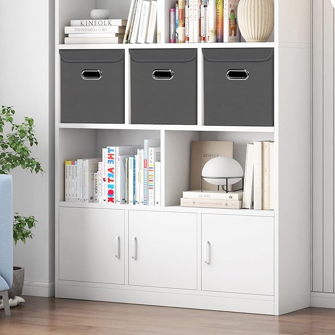Closet Organizers Fabric Storage Bins With Lids Collapsible Cube Storages Organizer Basket With Handles,Storage Boxes for Clothes Storage,Office,Toys,3 Pack,（Grey