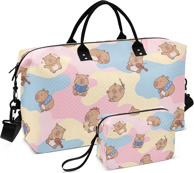 Travel Duffle Bag, Cute Capybara Artist Gym Bag with Storage Bag Weekender Overnight Bag for Men Women Trip Sports Yoga