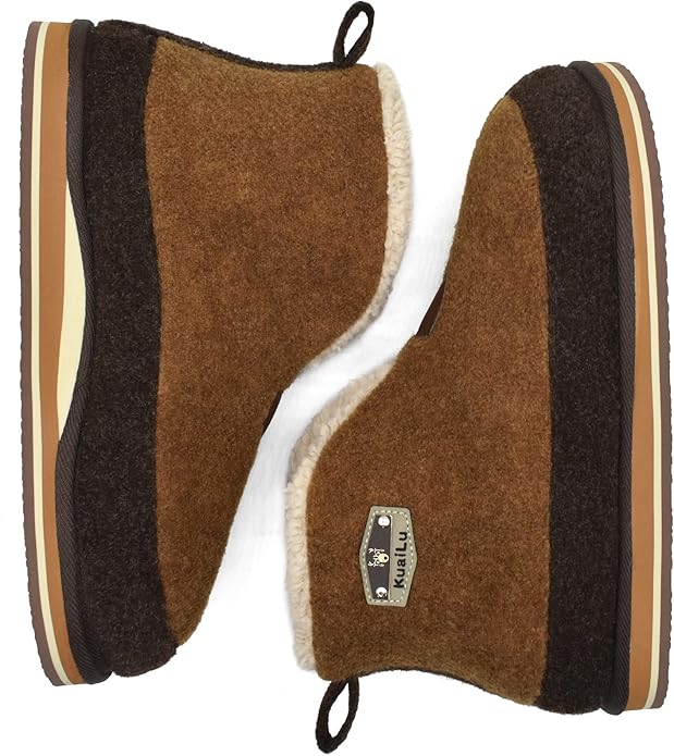 KuaiLu Mens House Slippers Booties Cozy Memory Foam Boots Warm Plush Lining Winter Felt Home Bedroom Slipper Socks Indoor Outdoor Non-Slip Shoes