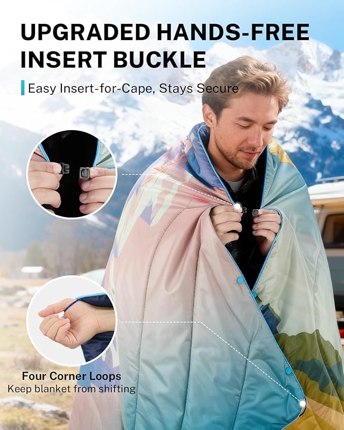 Gonex Camping Blanket with Aero-Warmth Tech Layer, Puffy Printed Packable Blanket Ultralight & Warm Wearable Water-Resistant Quilt for Outdoor, Camping, Hiking, Travel, Picnics 79" X 55" (Landscape)