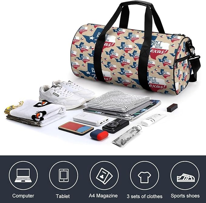 Travel Sports Lightweight Carry On Bag Dont Mess with Texas Vintage Retro Flag Weekender Overnight Bag Dance Sports Gymnastics Bags for Men Women