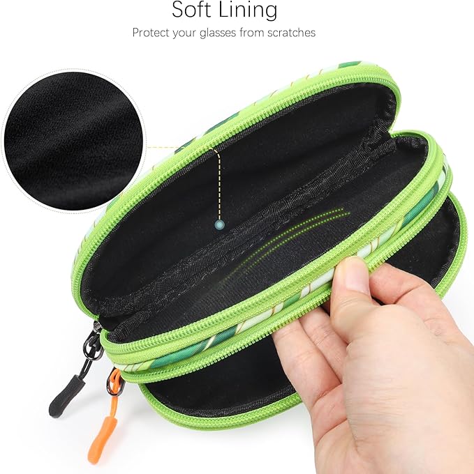 Double Eyeglasses Case Soft Portable Zipper Sunglasses Pouch with Keychain Clip for Men Women