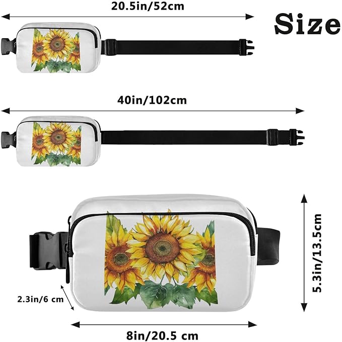 Sunflower Green Leaves Fanny Pack for Women Men Water Resistant Fashion Waist Packs with Adjustable Strap Belt Bag for Travel Workout Jogging Hiking 21218814