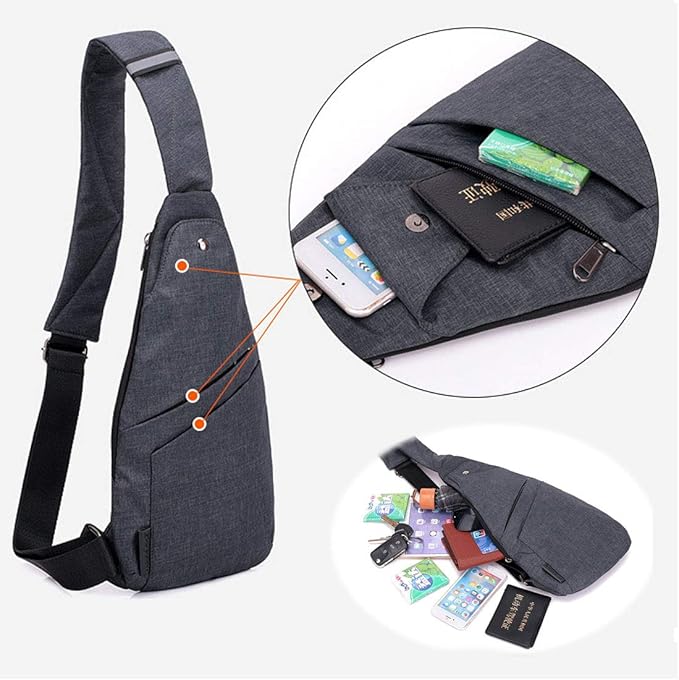 Anti-Theft Sling Bag, Lightweight Waterproof Crossbody Chest Bag with Hidden Pocket for Travel Hiking Casual Daily