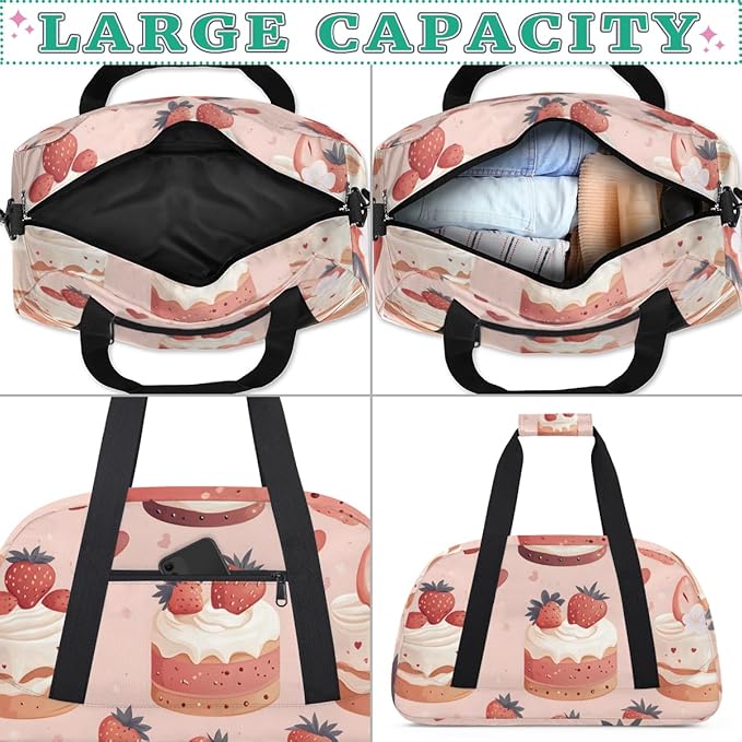 Cream Strawberry Cake Kids-Duffel-Bags Gymnastics Dance Bag Carry-On Overnight Travel Gym Lightweight Dance Sports Bags For Girls Boys Kids，