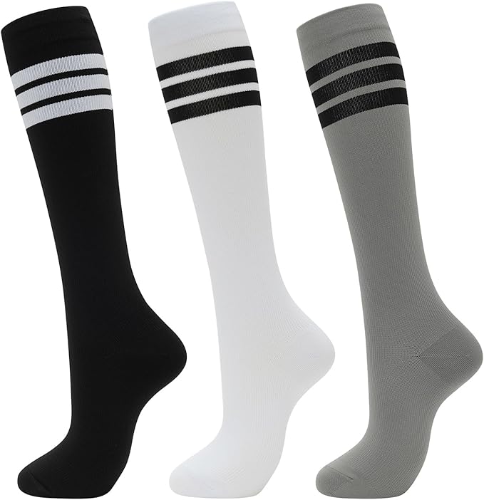fenglaoda 3 Pairs Compression Socks for Women & Men Knee High Nurse Pregnant Cute Medical Running Travel Athletic