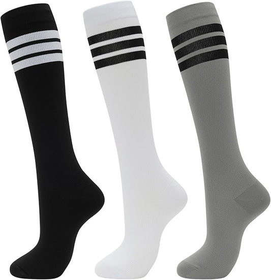 fenglaoda 3 Pairs Compression Socks for Women & Men Knee High Nurse Pregnant Cute Medical Running Travel Athletic