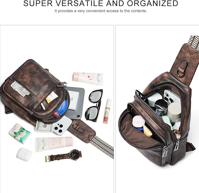7L Sling Bag For Women Men Backpack Fanny Pack Crossbody Chest Travel Shoulder Belt Bags Purse Handbag PU Leather