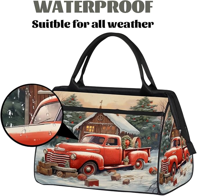 Snow Red Car Travel Duffel Bag, Waterproof Sports Gym Duffle Bag, Large Capacity Weekender Carry On Overnight Bags for Women Men