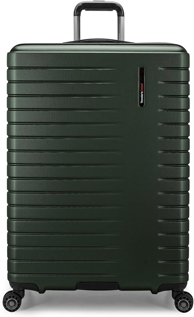 Traveler's Choice Archer Polycarbonate Hardside Spinner Luggage Set, Tie Down Straps, Green, Checked 29-Inch