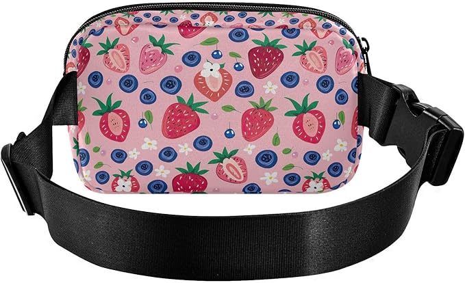 Pink Strawberry Blueberry Fanny Pack for Women Men Water Resistant Fashion Waist Packs with Adjustable Strap Belt Bag for Travel Workout Jogging Hiking 21219428