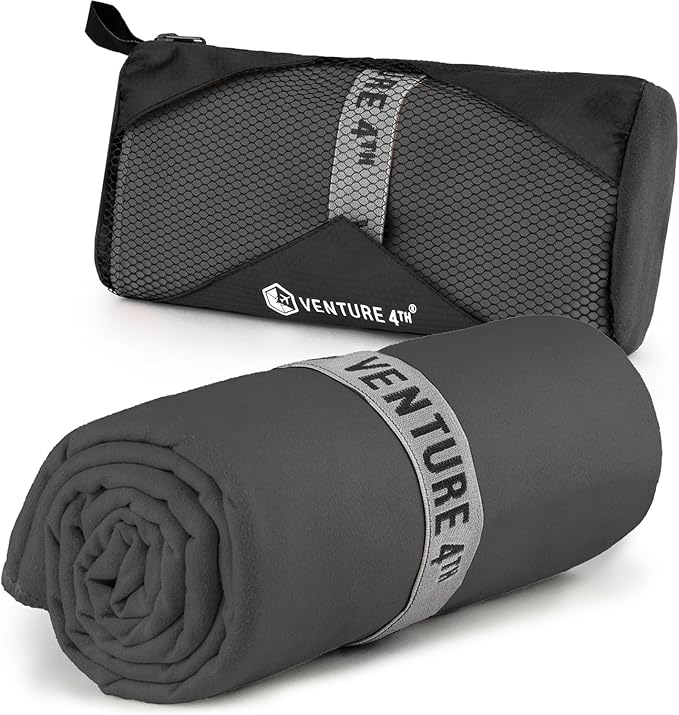 VENTURE 4TH Quick Dry Towel. Microfiber Travel Towel Ideal for Camping, Hiking, Backpacking, Gym. Lightweight & Fast Drying Travel Towels for Body. Compact & Easy to Pack - Charcoal Medium