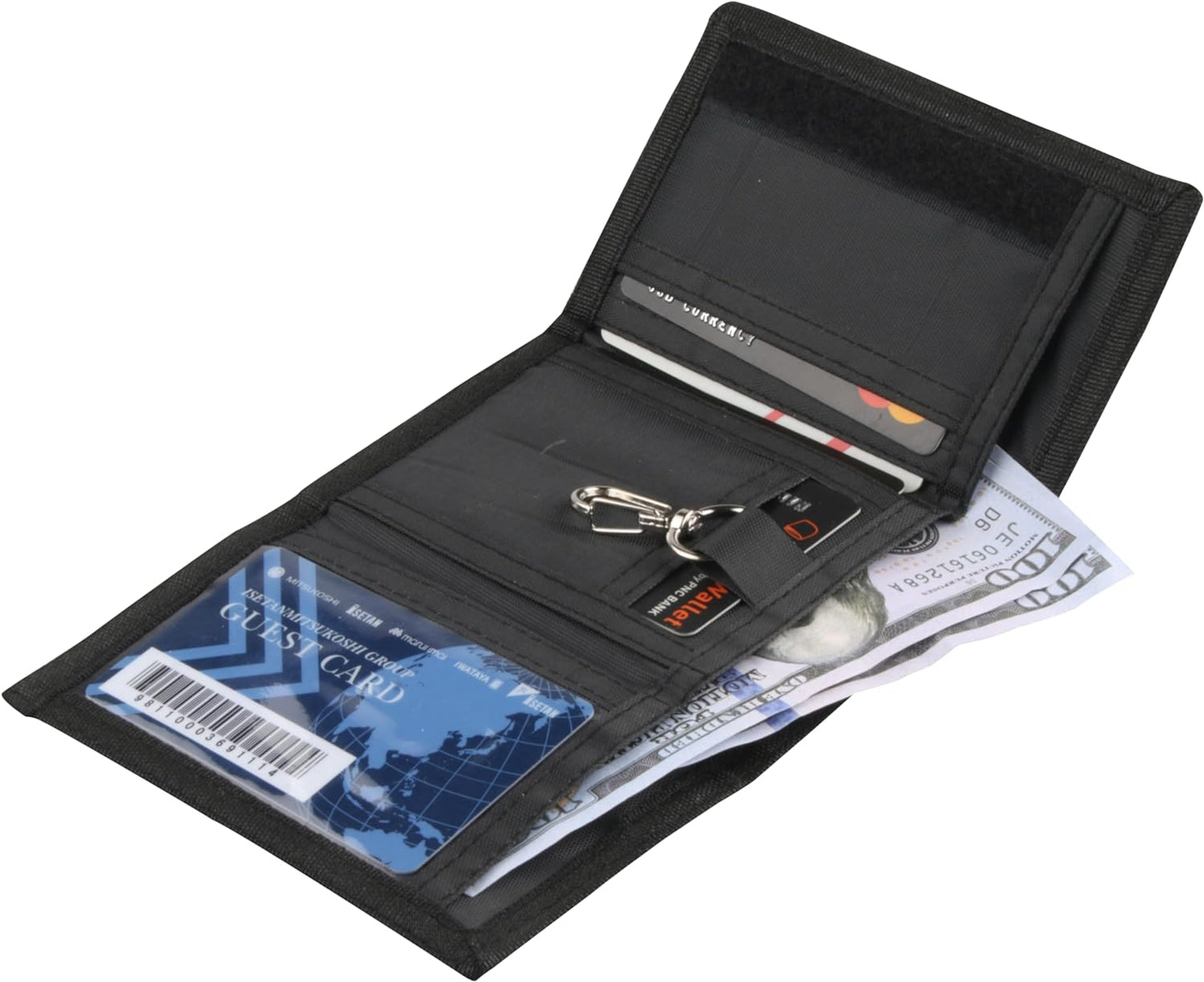 NEICY RFID Blocking Canvas Wallet for Men and Women - Camo Trifold Outdoor Sports Wallets with Magic Sticker for Teen Kids (Black Set)