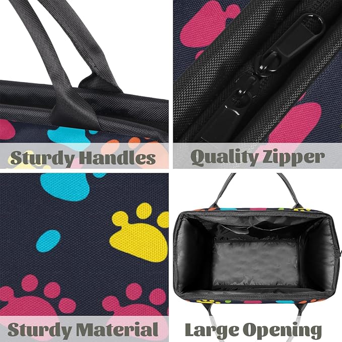 Retro Colorful Dog Paw Travel Duffel Bag, Waterproof Sports Gym Duffle Bag, Large Capacity Weekender Carry On Overnight Bags for Women Men