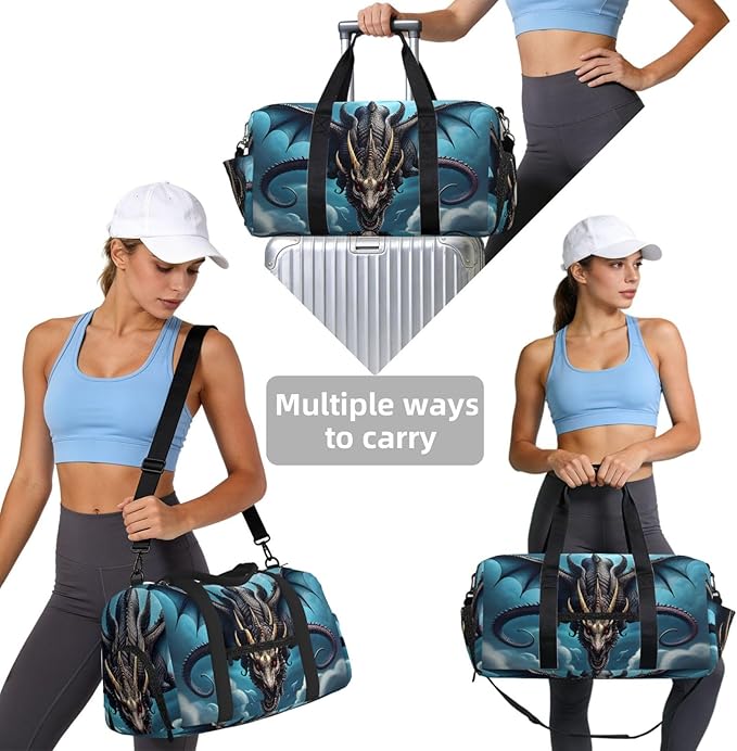 Flying Dragon Print Gym Bag with Shoe Compartment for Women Men, 17.7in Sports Duffle Weekender Tote, Overnight Travel Duffel Bag Carry On
