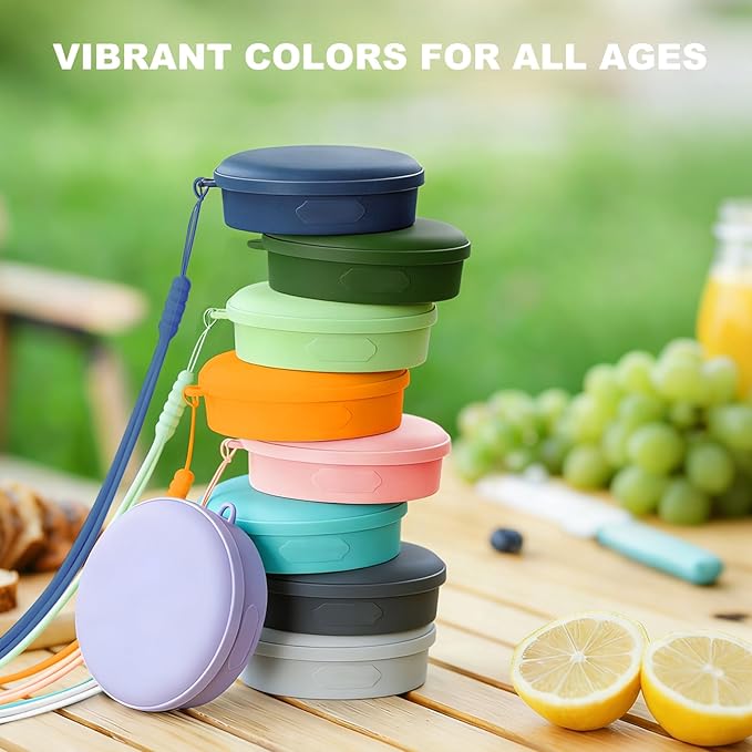 Collapsible Travel Cup, BPA-Free Reusable Water Cup, Lightweight Drinking Cups with Lids and Carrying Strap, Dishwasher Safe Silicone Cups for Camping, Travel, Airports, Hotel (Turquoise)