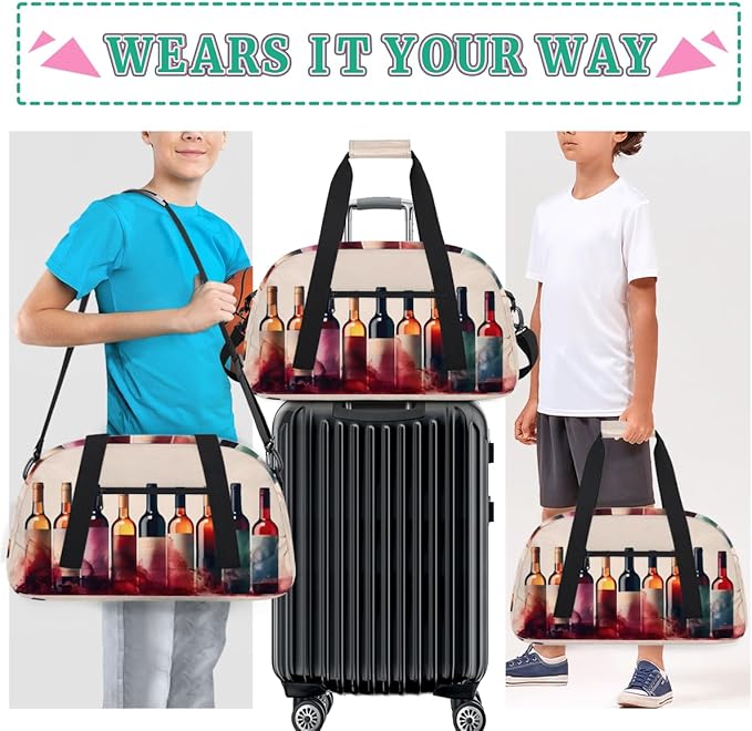 Red Wine Pattern Kids-Duffel-Bags Gymnastics Dance Bag Carry-On Overnight Travel Gym Lightweight Dance Sports Bags For Girls Boys Kids，