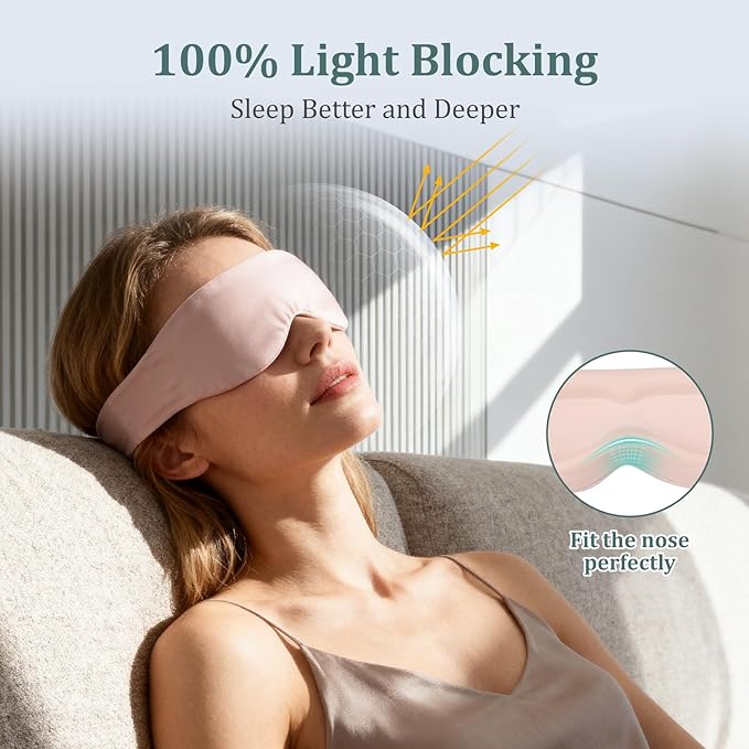 Silk Sleep Mask for Women & Men - 2 Pack Eye Masks for Sleep, 100% Blackout Sleeping Mask, 3D Zero Pressure Side Sleeper Night Blindfold Eye Cover for Travel Nap Couple (Pink & Black)