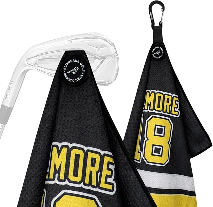 Magnetic Golf Towel, Microfiber Waffle Design with Clip - Industrial Strength Magnet for Strong Hold to Golf Bags, Carts Clubs (Number 18)