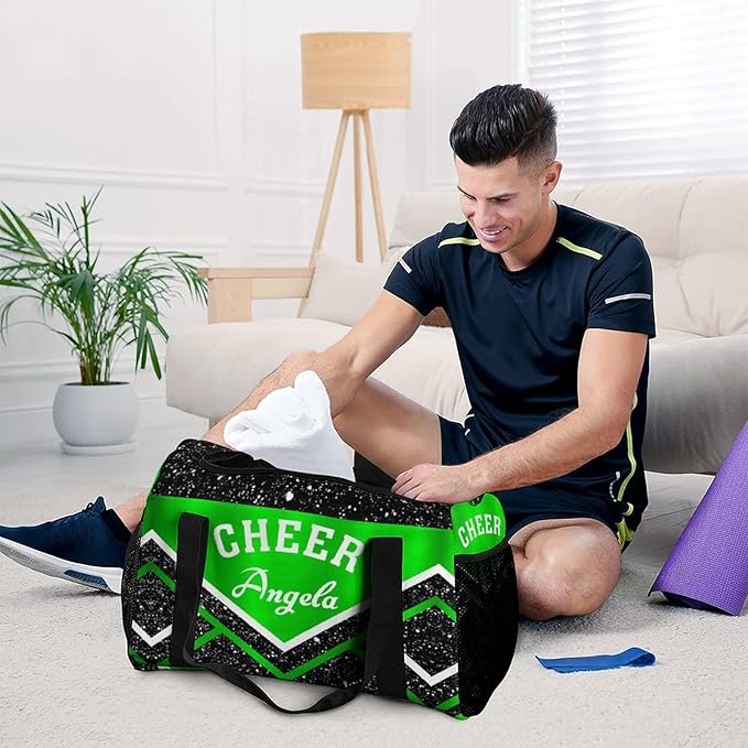 Shoe Bag Green Cheerleaders Black Bling Print Travel Bags Lightweight Duffel Bag Gym Dance Sport Perform Training for Teens Women Men Gym Bags