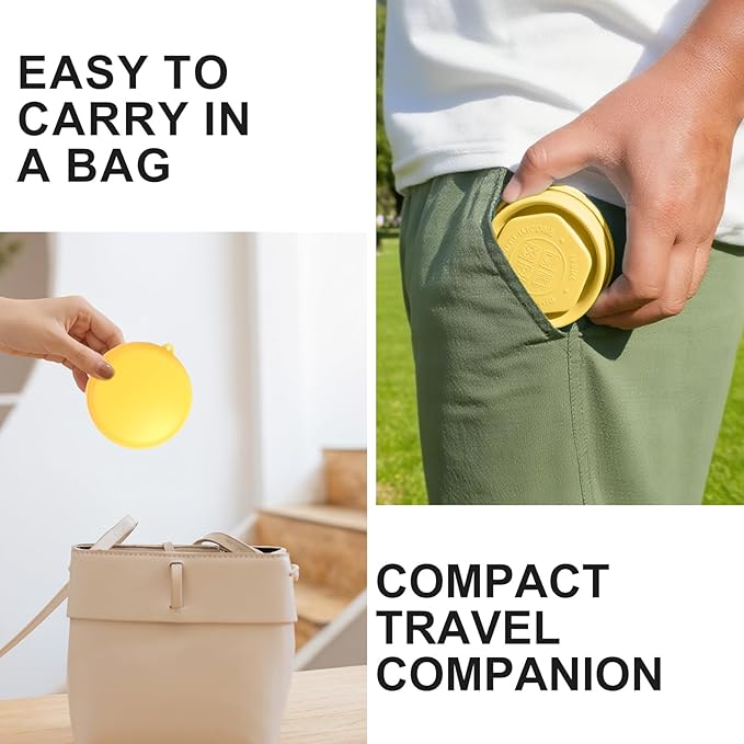 Collapsible Travel Cup with Lid (6oz/180ml) - BPA Free Silicone Folding Cup with Stainless Steel Rim - Portable Pocket Size Drinking Cup for Mouthwash, Pills,Hiking, Camping & Kids(Yellow)