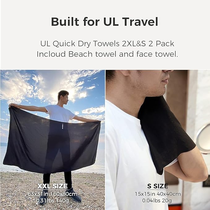 Bee Nesting Ultralight Quick Dry Towels for Backpacking, Microfiber Towel Tavel Accessories for Hiking, Beach, Gym, Swimming, Pocket Sweat Towels(2XL Gray