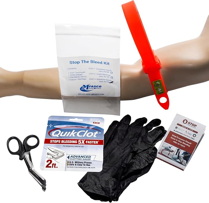 MFASCO Emergency Kit with Tourniquet - First Aid Kit Blood Clot Supplies for Emergency Response Bleeding Control - Stop The Bleed Kit Easy-to-Use STAT Tourniquet - Made in USA - Compact Size