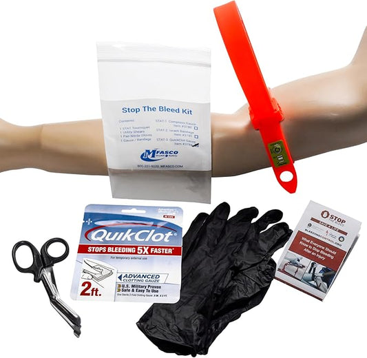 MFASCO Emergency Kit with Tourniquet - First Aid Kit Blood Clot Supplies for Emergency Response Bleeding Control - Stop The Bleed Kit Easy-to-Use STAT Tourniquet - Made in USA - Compact Size